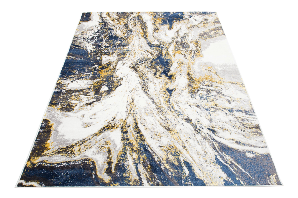 Covor Shine Albastru Crem Auriu Abstract Efect 3D