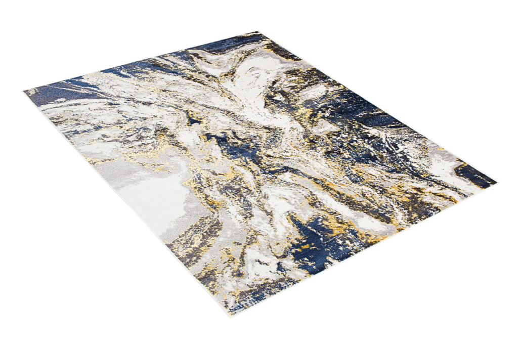 Covor Shine Albastru Crem Auriu Abstract Efect 3D