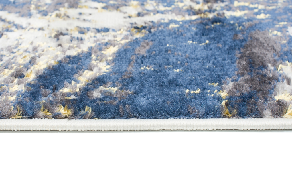 Covor Shine Albastru Crem Auriu Abstract Efect 3D