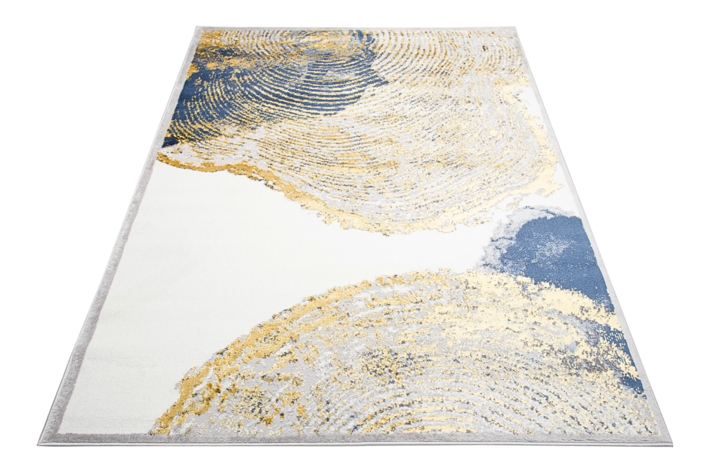 Covor Shine Crem Auriu Albastru Abstract Efect 3D