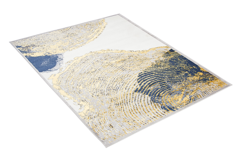 Covor Shine Crem Auriu Albastru Abstract Efect 3D