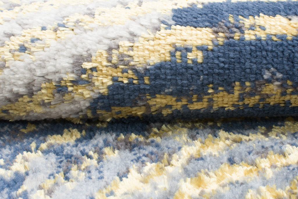 Covor Shine Crem Auriu Albastru Abstract Efect 3D