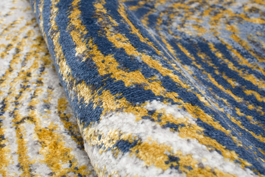 Covor Shine Crem Auriu Albastru Abstract Efect 3D