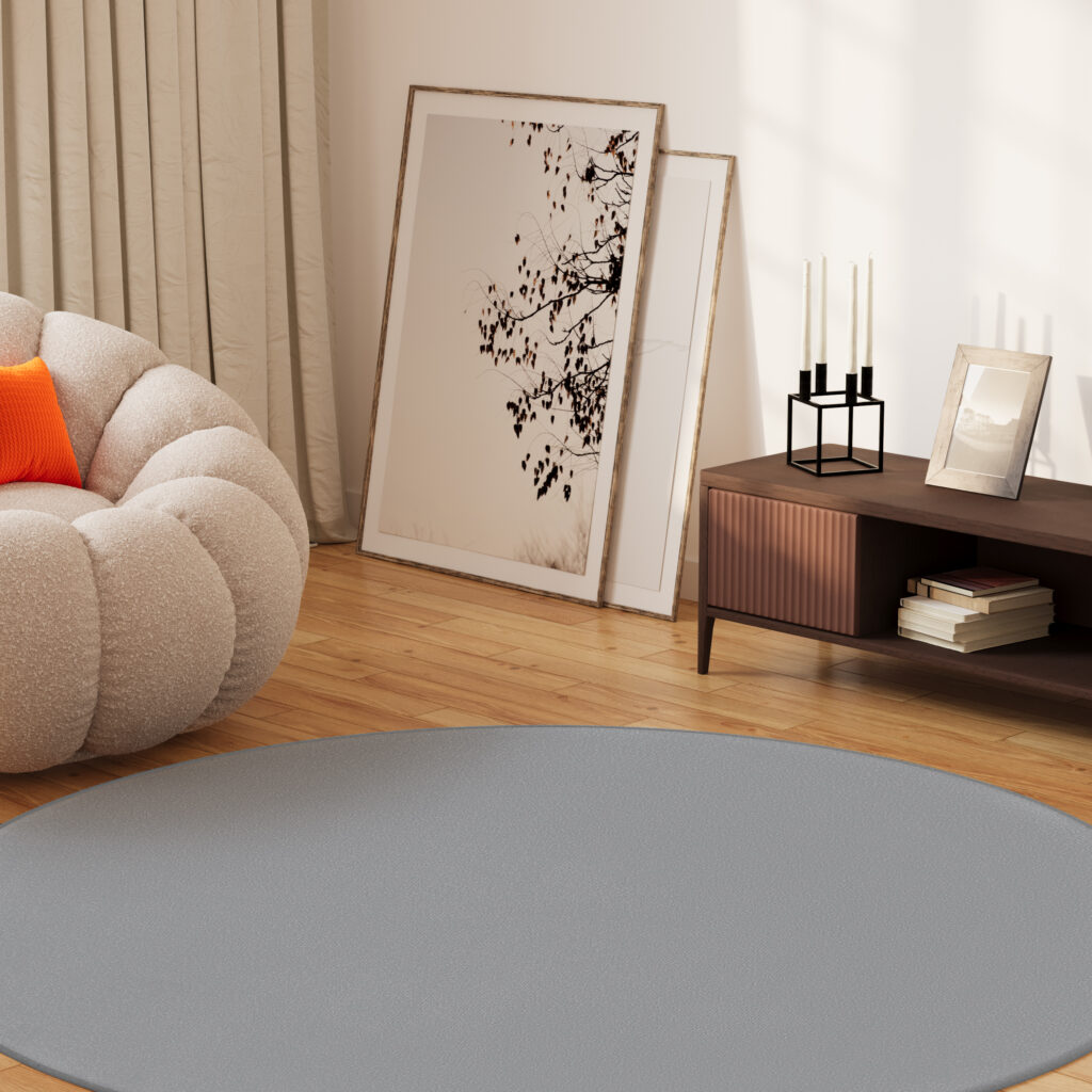 Covor Mono Rotund Interior Exterior Gri Deschis