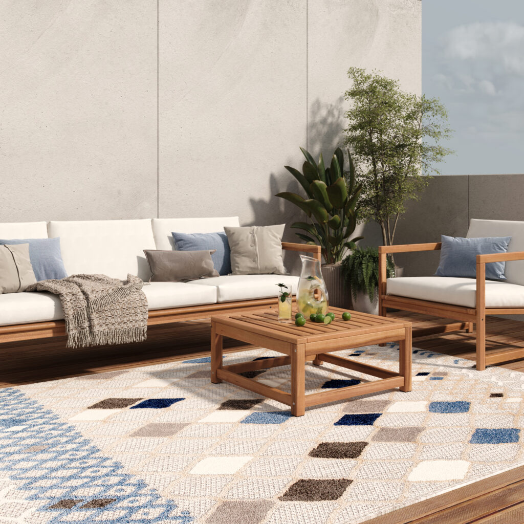 Covor de Exterior Patio Gri Albastru Etnic