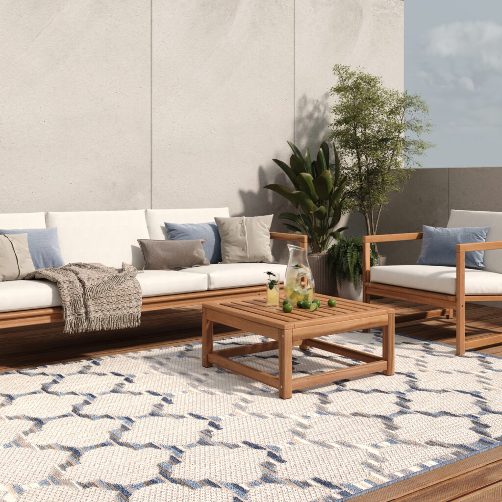 Covor de Exterior Patio Gri Albastru Trellis