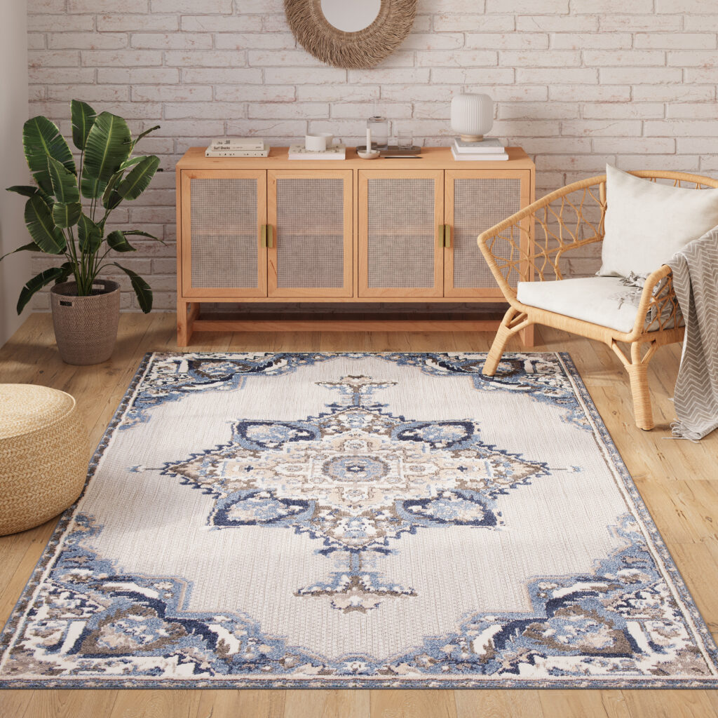 Covor de Exterior Patio Gri Albastru Vintage