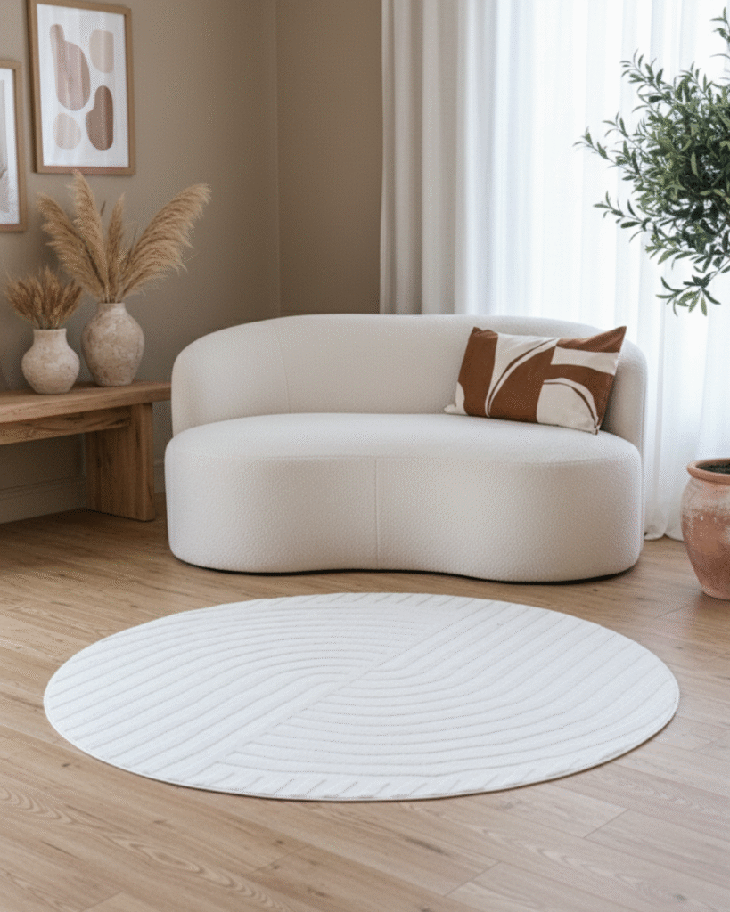 Covor Hygge Rotund Alb Murdar Linii