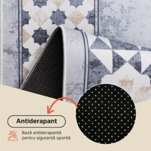 Covor Nora Gri Bej cu Ramă Antiderapant