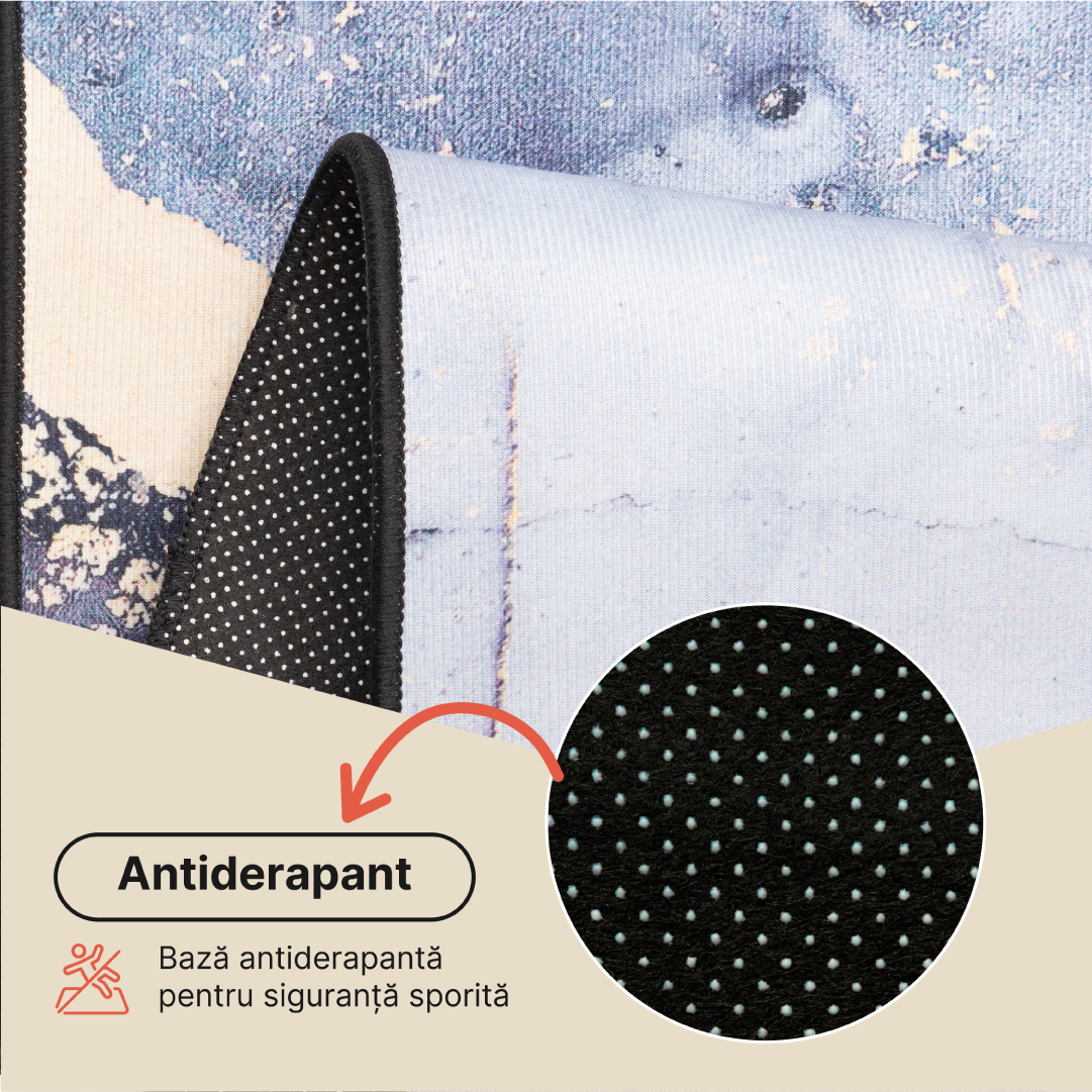 Covor Nora Gri Albastru Marin Marmură Antiderapant