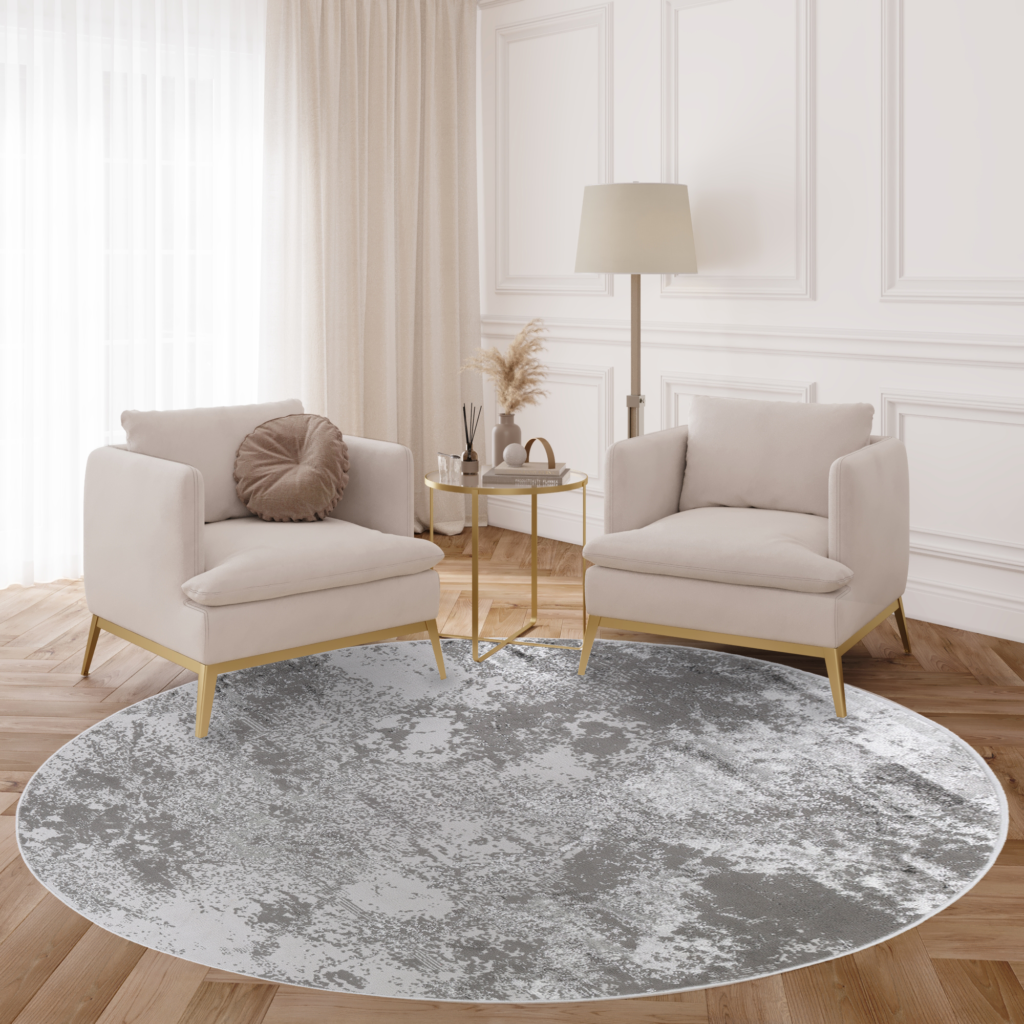 Covor Crystal Rotund Gri Deschis Marmură