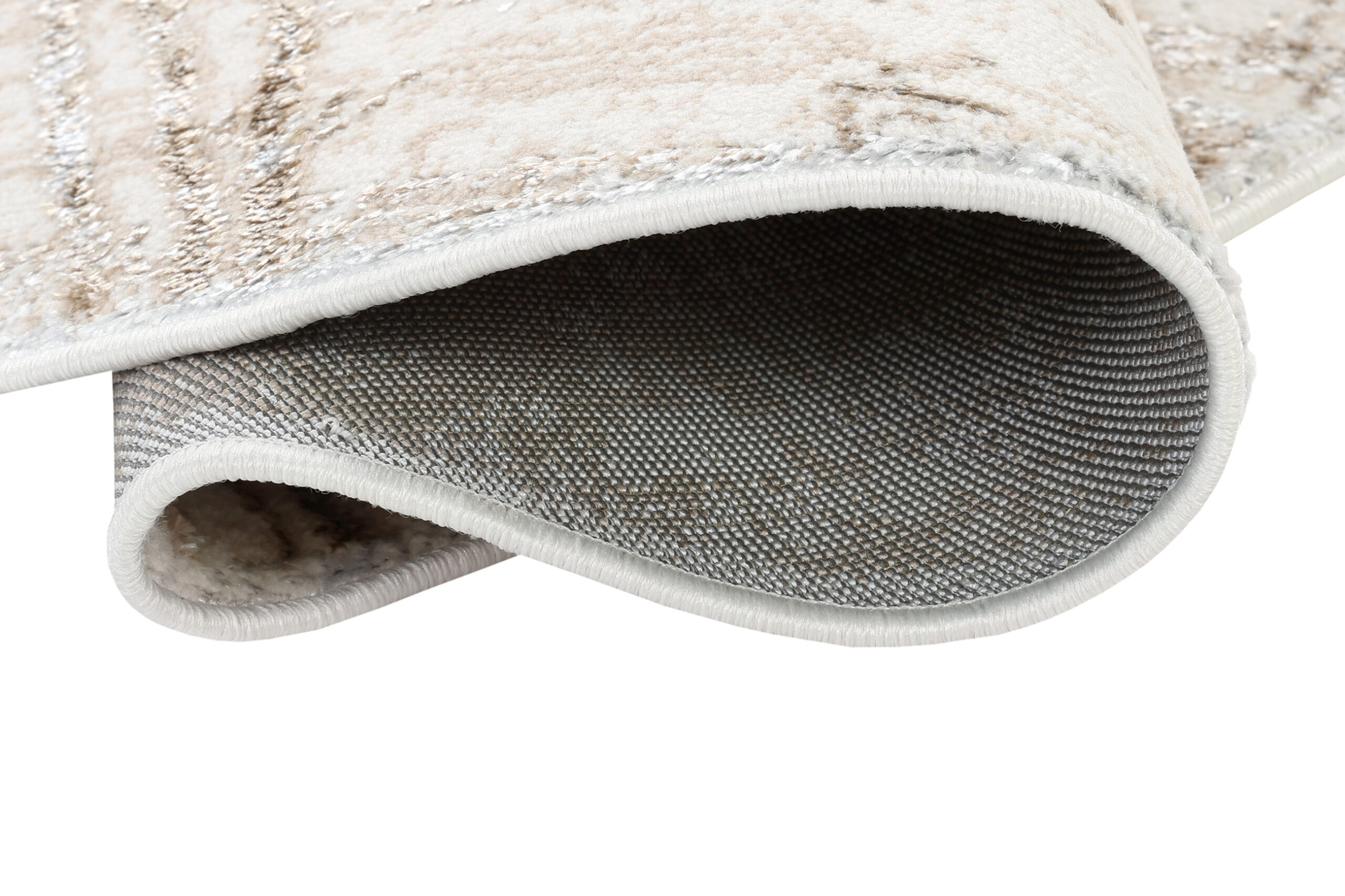 Covor Crystal Rotund Crem Maro Efect de Uzură Linii