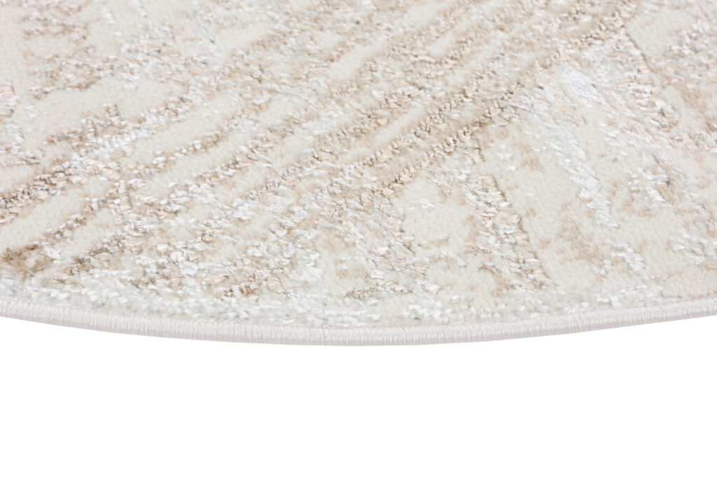 Covor Crystal Rotund Crem Maro Efect de Uzură Linii