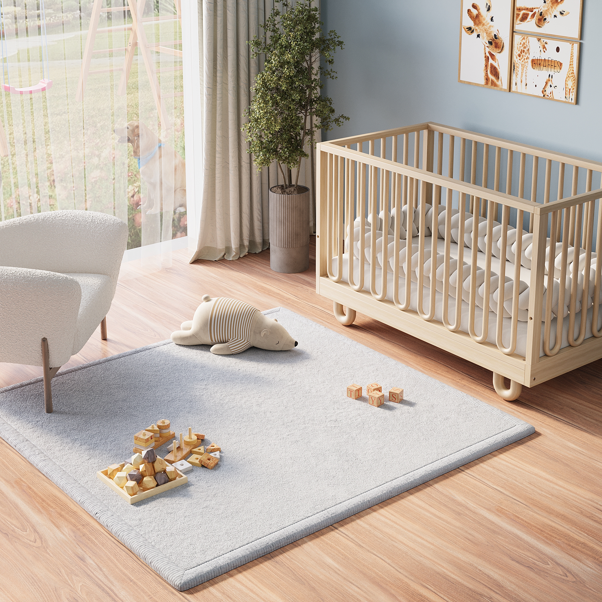 Covor pentru copii Fluffin Pătrat Gri Deschis