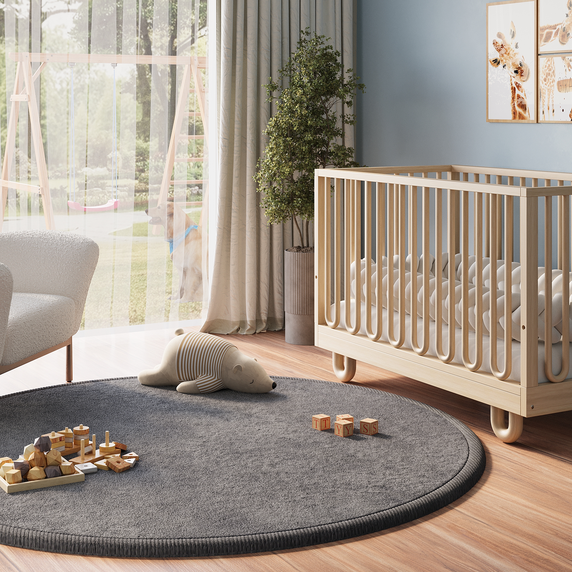 Covor pentru copii Fluffin Rotund Gri Închis