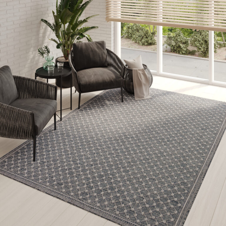 Covor Exterior Melissa Albastru Romburi