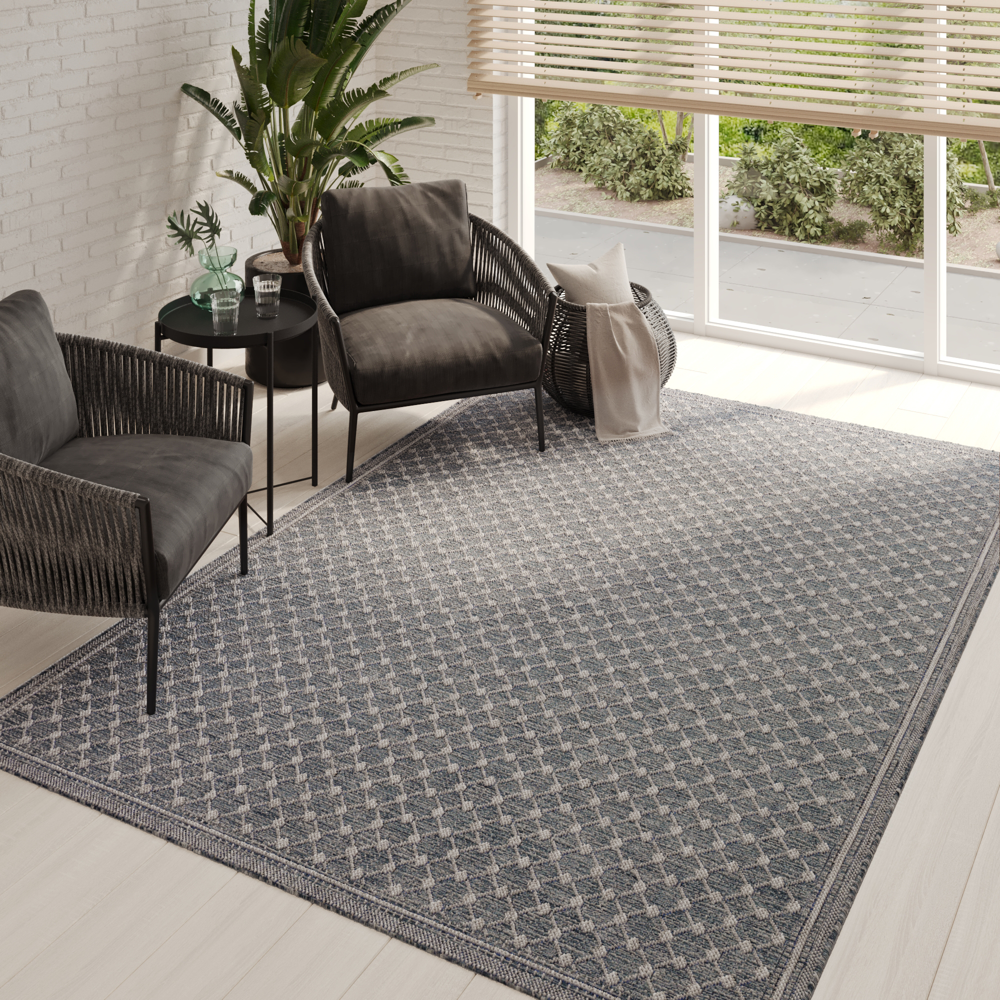 Covor Exterior Melissa Albastru Romburi