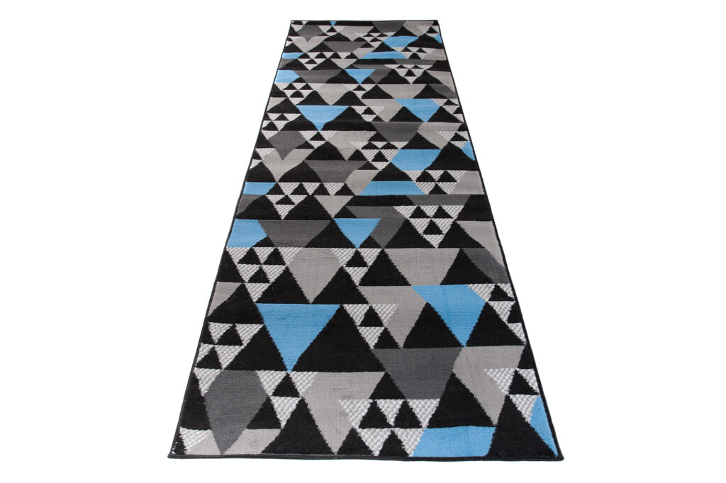 Covor Traversă Maya Gri Albastru Geometric Triunghiuri