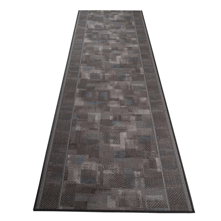 Covor Traversă Antiderapant Gri Închis Albastru Închis