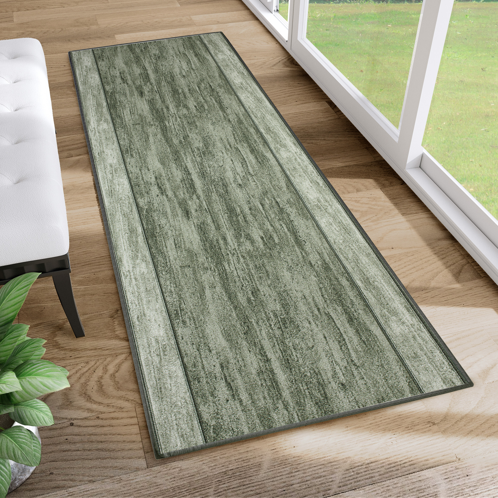 Covor Traversă Antiderapant Verde Ramă