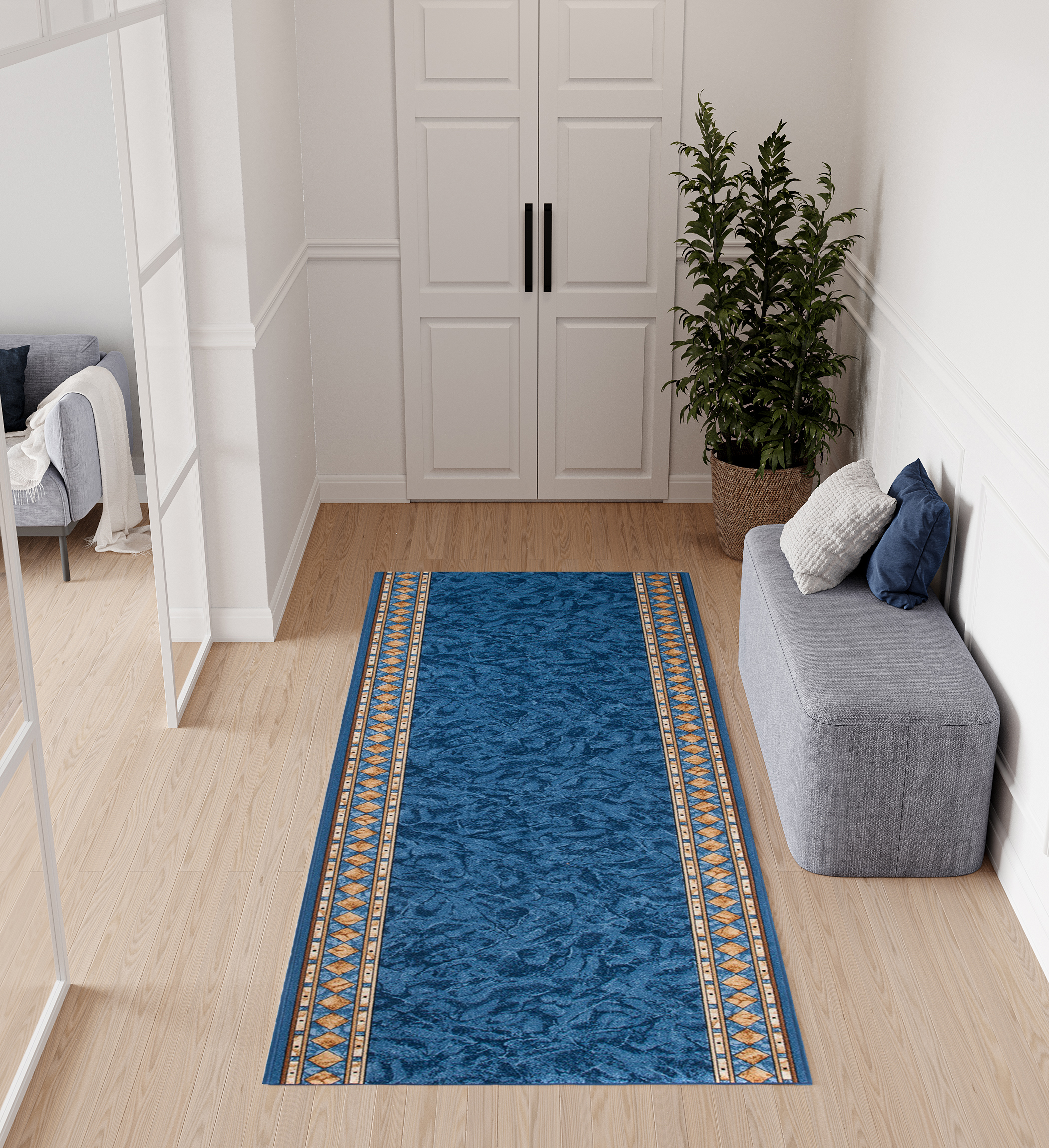 Covor Traversă Antiderapant Albastru Ornamente