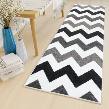 Covor Traversă Maya Gri Negru Geometric ZigZag