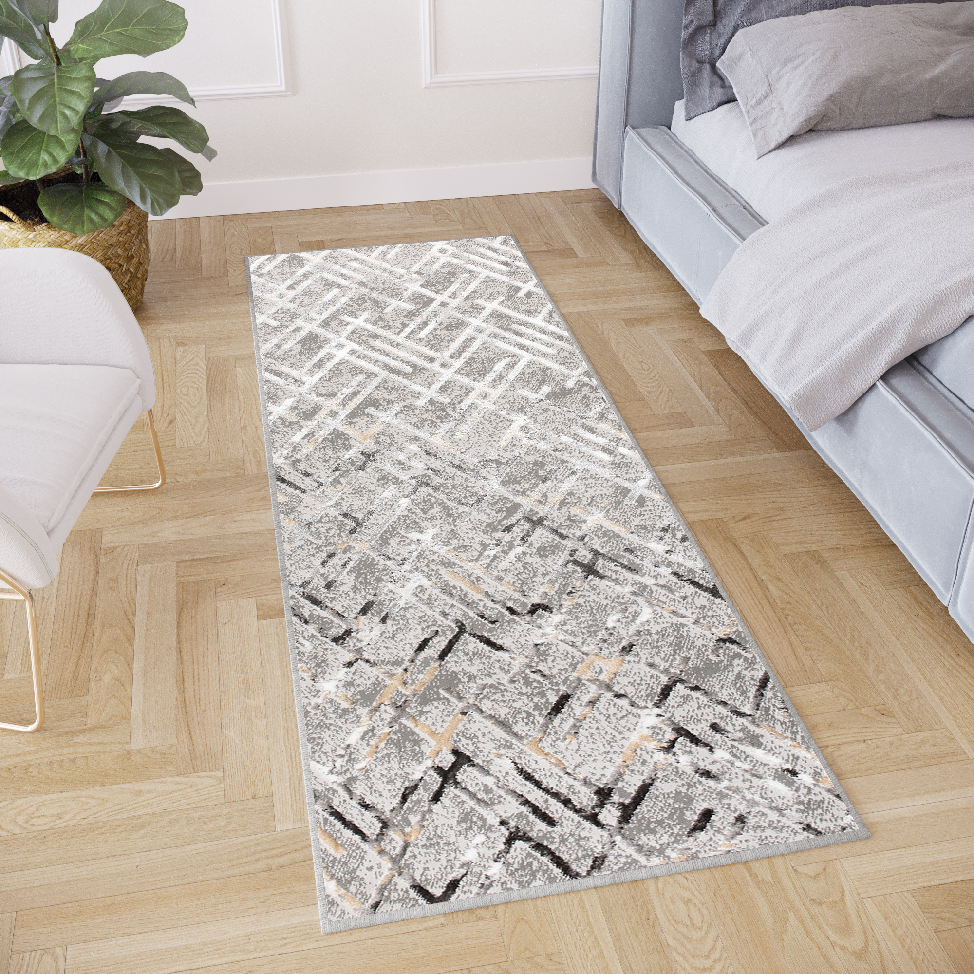 Covor Traversă Crystal Gri Închis Romburi