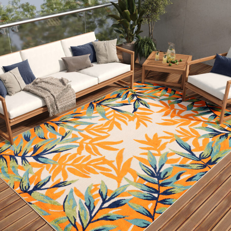 Covor Exterior Patio Multicolor Motiv Frunze