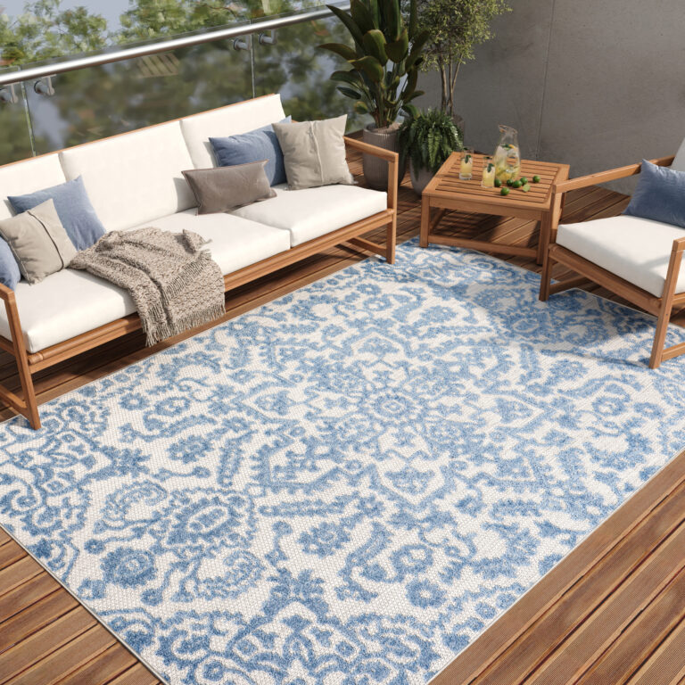 Covor Exterior Patio Albastru Ornamente