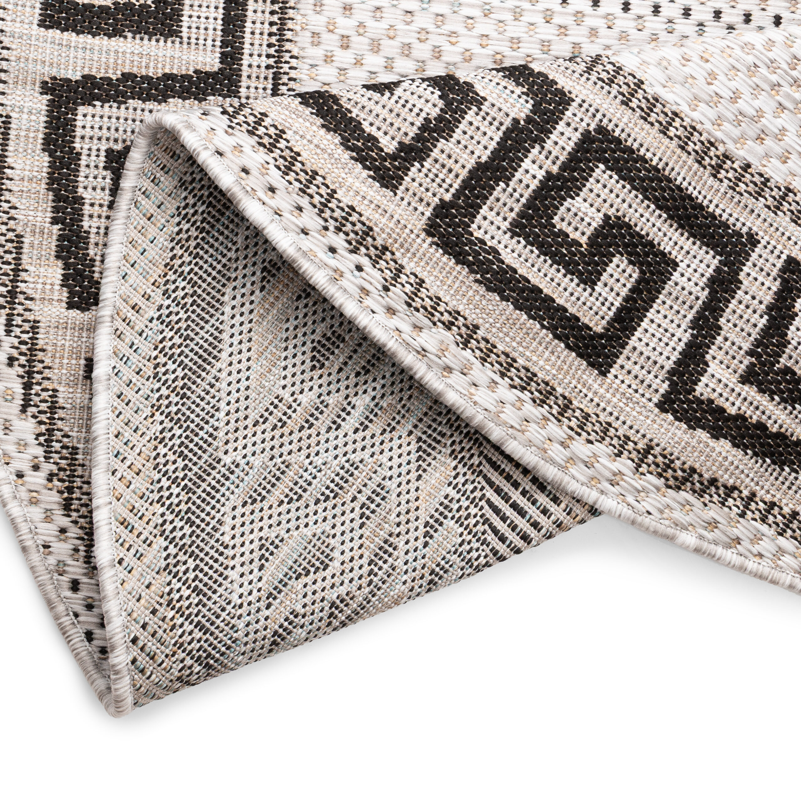 Covor Melissa Rotund Gri Negru ZigZag Indoor Outdoor
