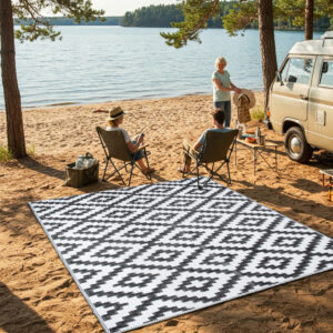 Covor Ibiza Outdoor reversibil impermeabil negru alb