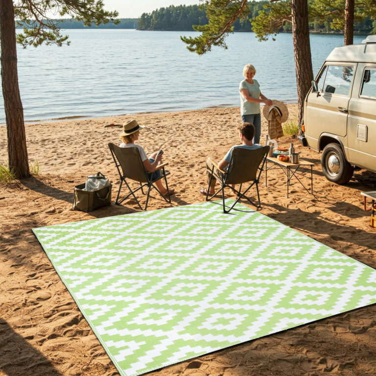 Covor Ibiza Outdoor reversibil impermeabil verde alb