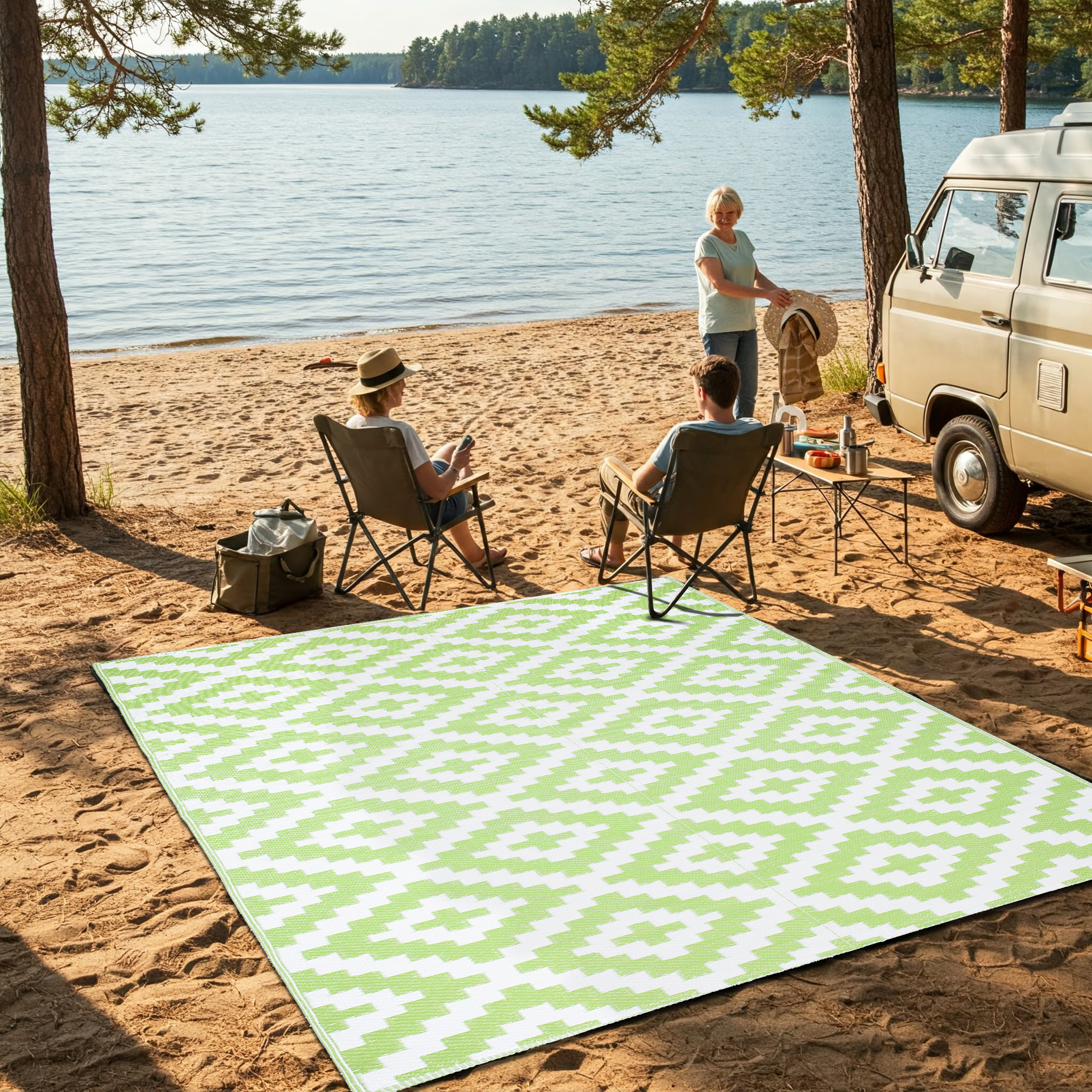 Covor Ibiza Outdoor reversibil impermeabil verde alb