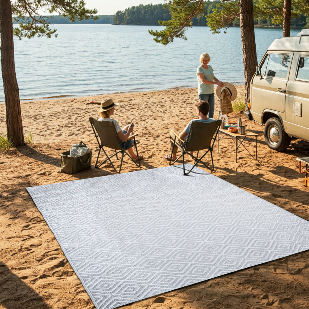 Covor Ibiza Outdoor reversibil impermeabil gri alb romburi