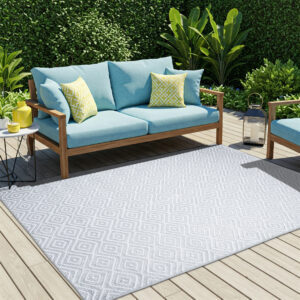 Covor Ibiza Outdoor reversibil impermeabil gri alb romburi