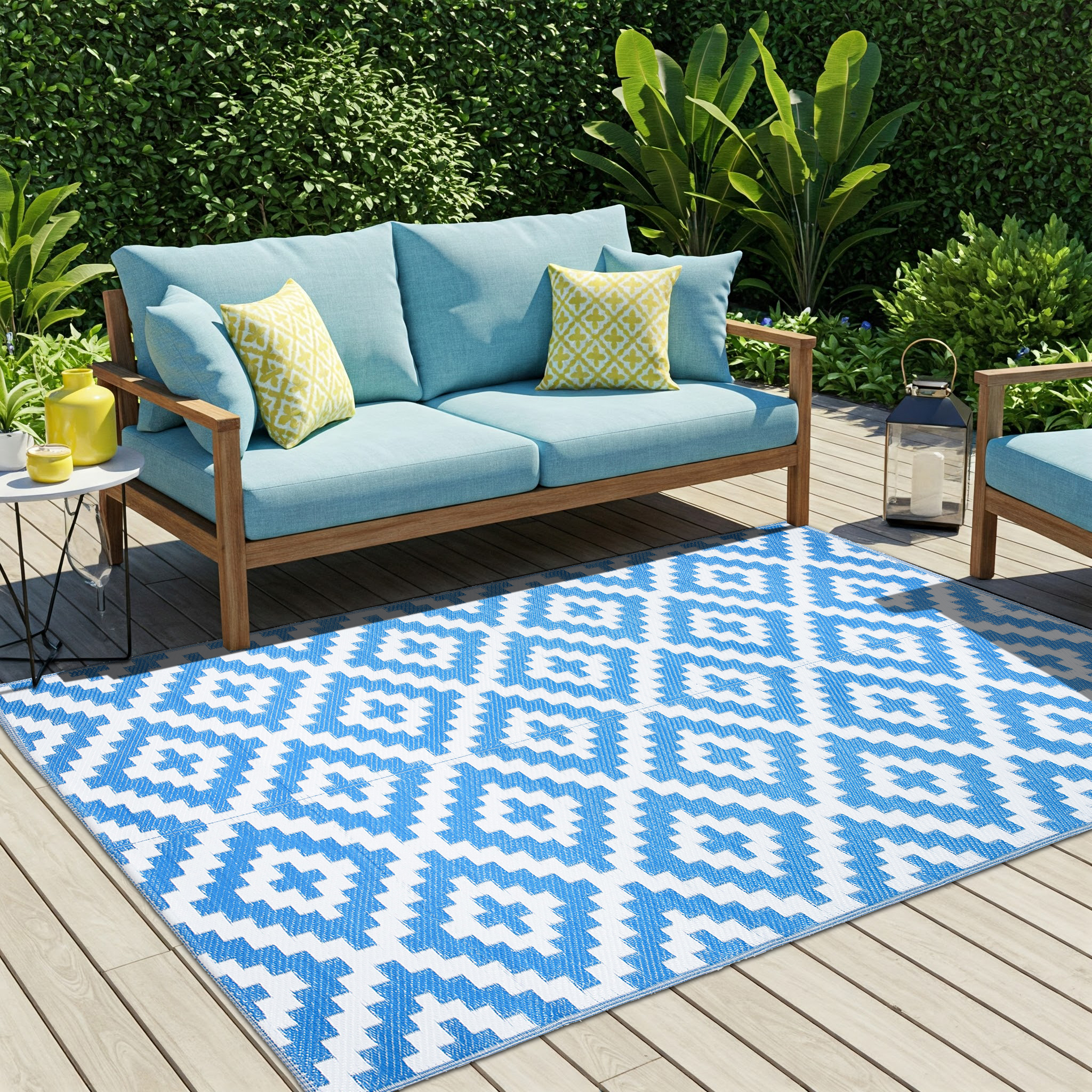 Covor Ibiza Outdoor reversibil impermeabil albastru închis alb