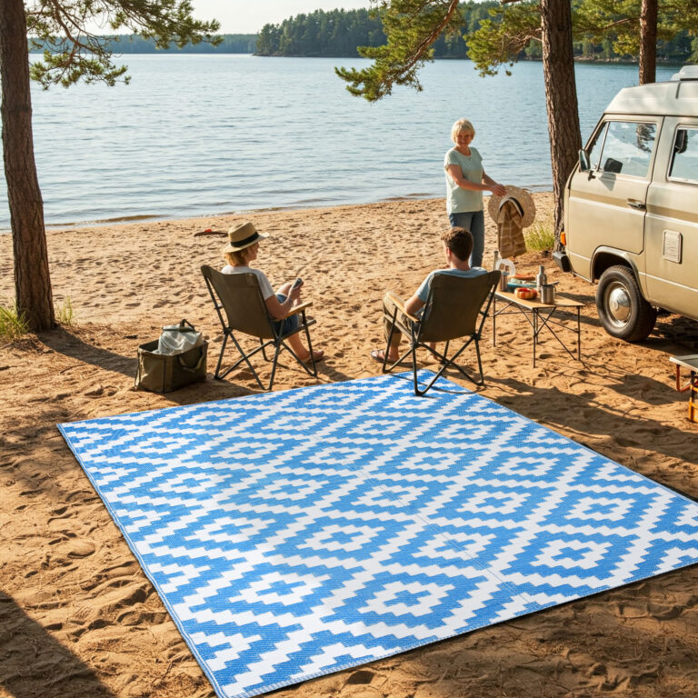 Covor Ibiza Outdoor reversibil impermeabil albastru închis alb