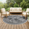 Covor Melissa Rotund Gri Negru Mozaic Indoor Outdoor