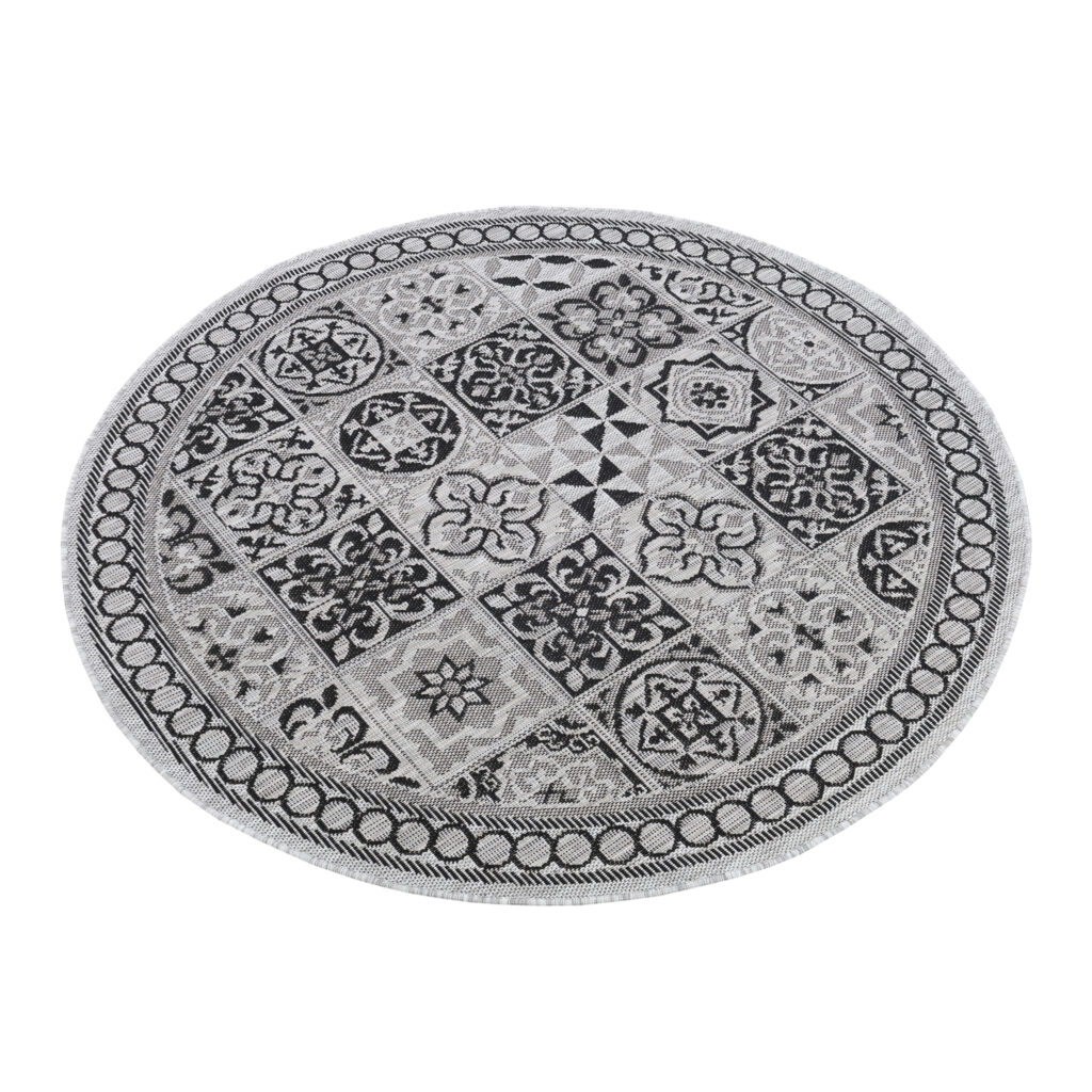 Covor Melissa Rotund Gri Negru Mozaic Indoor Outdoor