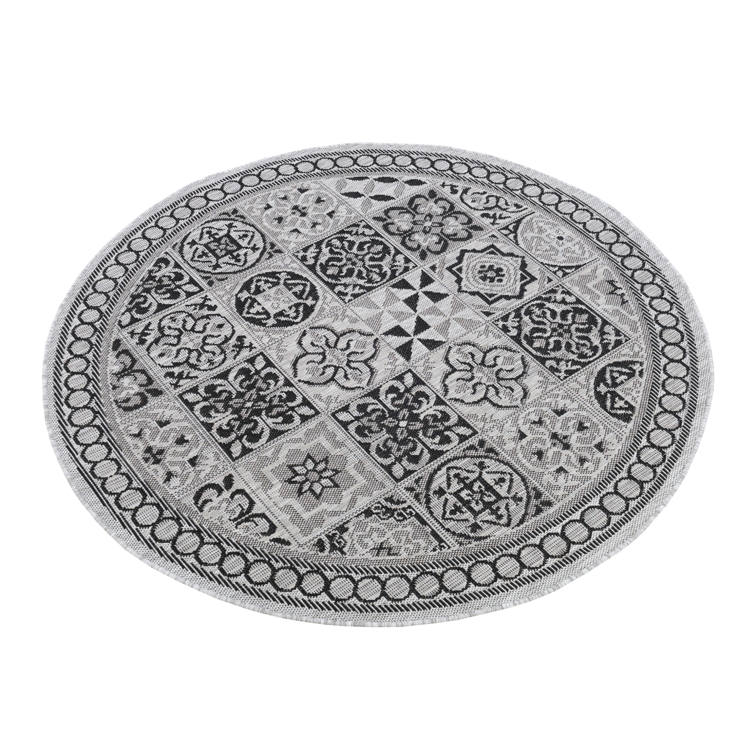 Covor Melissa Rotund Gri Negru Mozaic Indoor Outdoor
