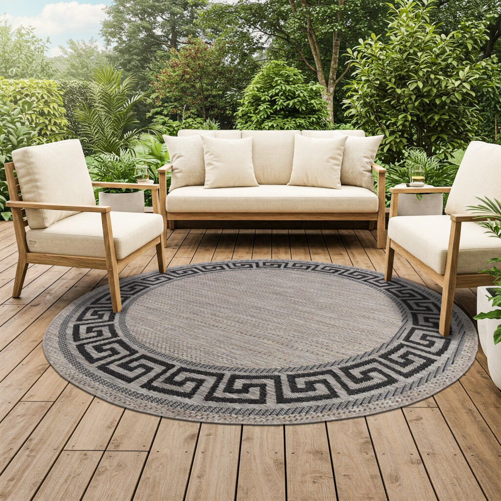 Covor Melissa Rotund Maro Negru ZigZag Indoor Outdoor