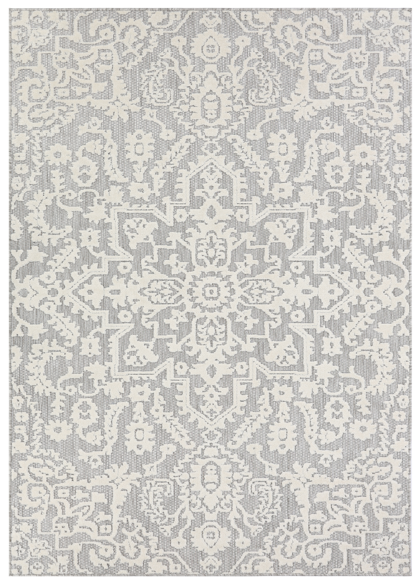 Covor Exterior Patio Gri Crem Ornamente