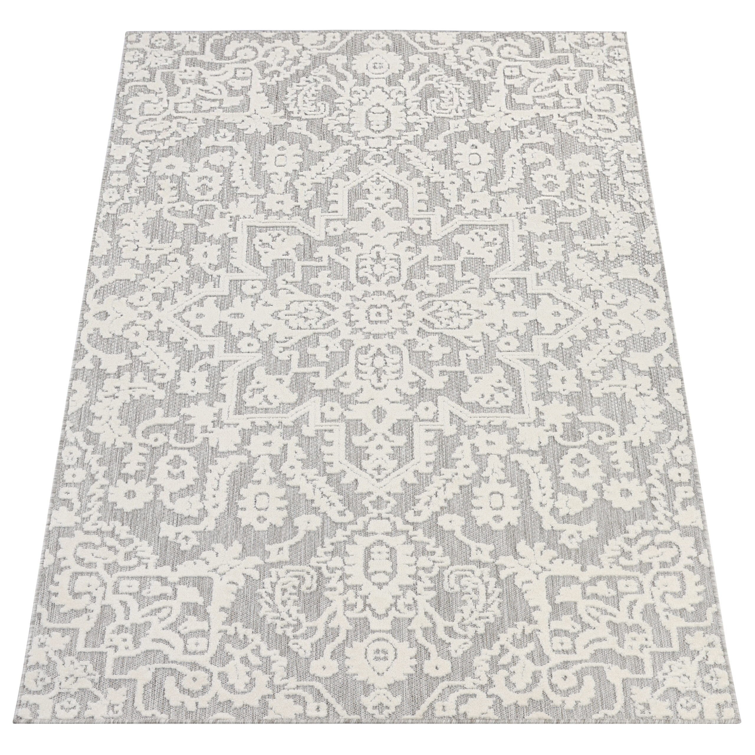 Covor Exterior Patio Gri Crem Ornamente