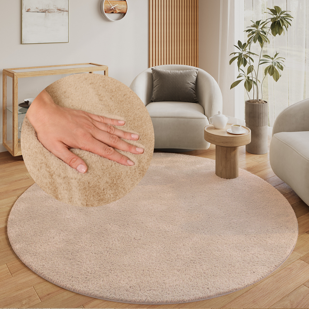 Covor Lumi Rotund Bej Antiderapant