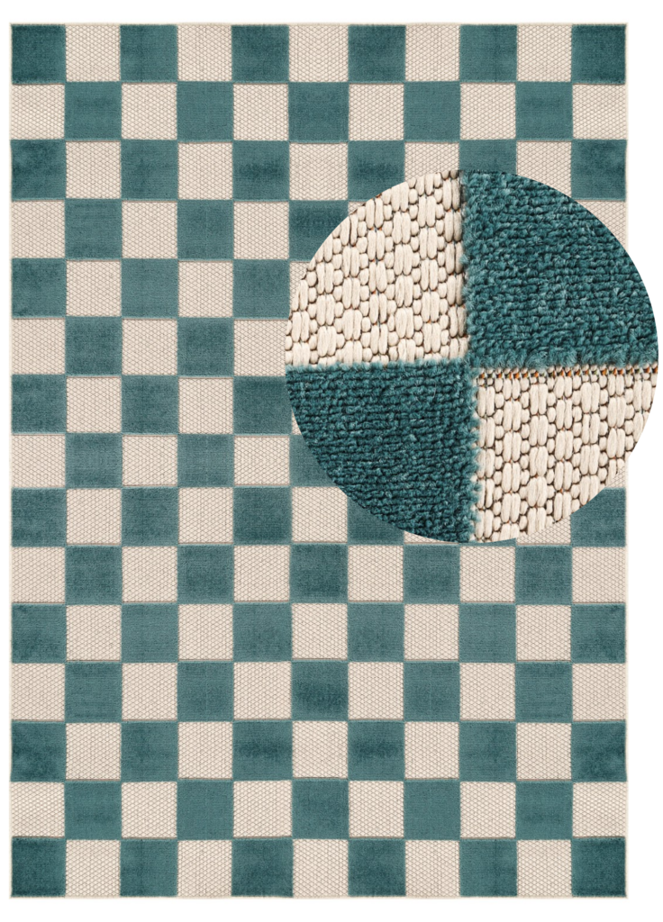 Covor Exterior Checker Crem Turcoaz