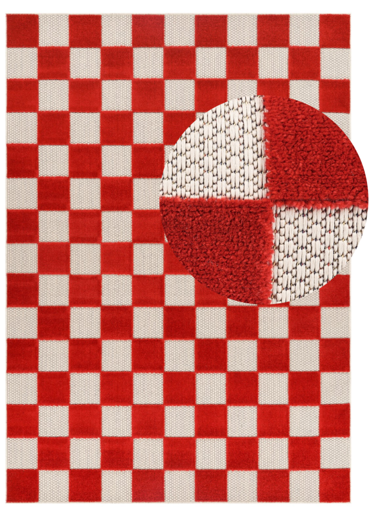 Covor Exterior Checker Crem Roșu