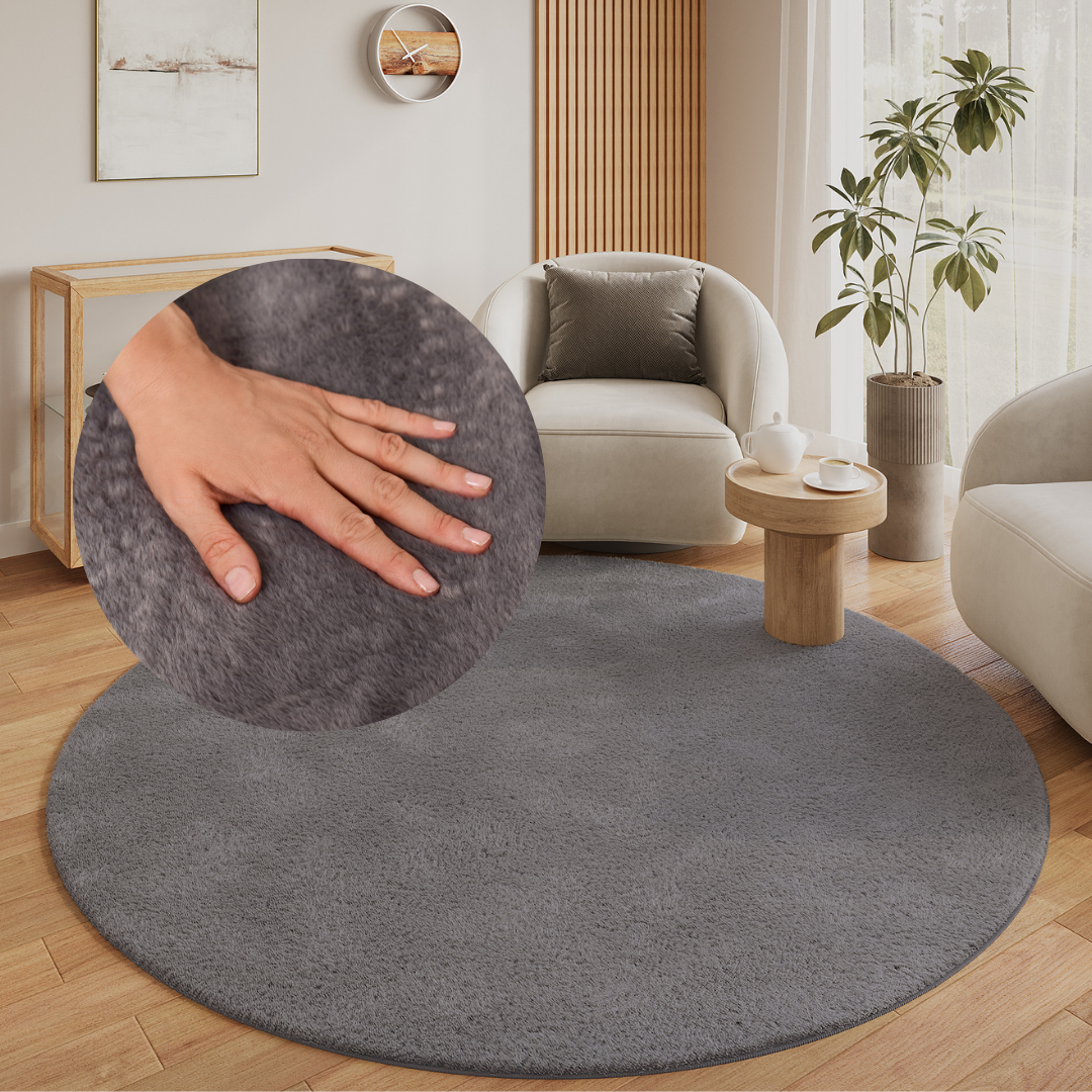 Covor Lumi Rotund Gri Închis Antiderapant