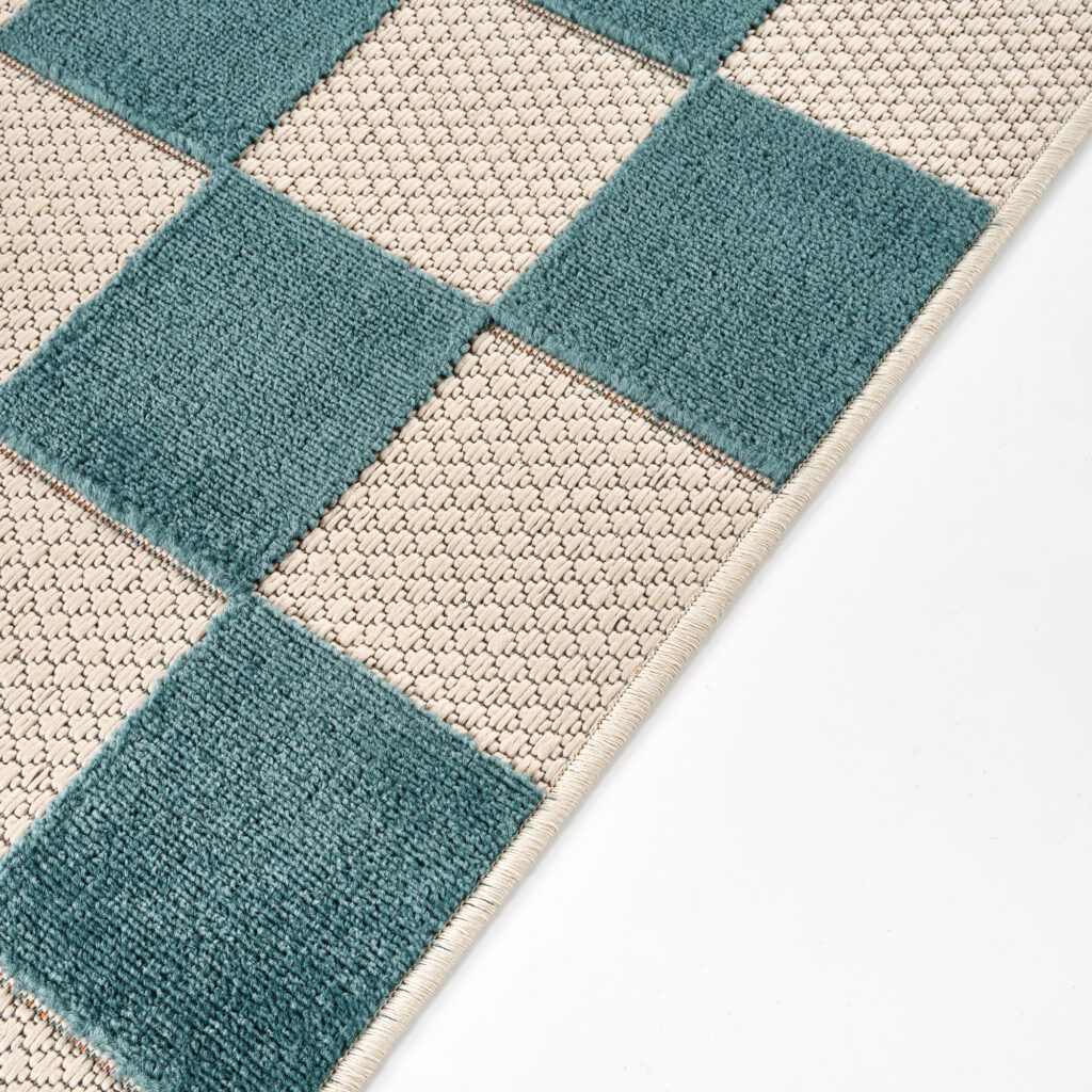 Covor Exterior Checker Crem Turcoaz