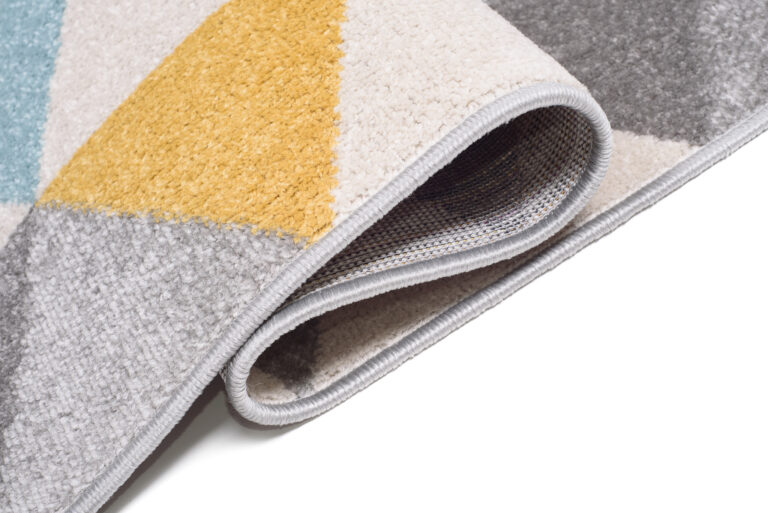 Covor Traversă Lazur Gri Galben Turcoaz Triunghiuri