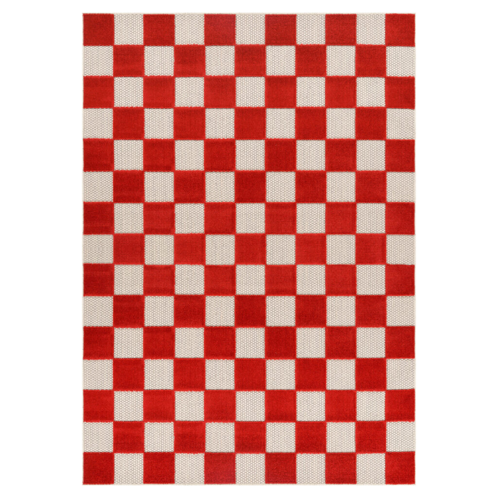 Covor Exterior Checker Crem Roșu